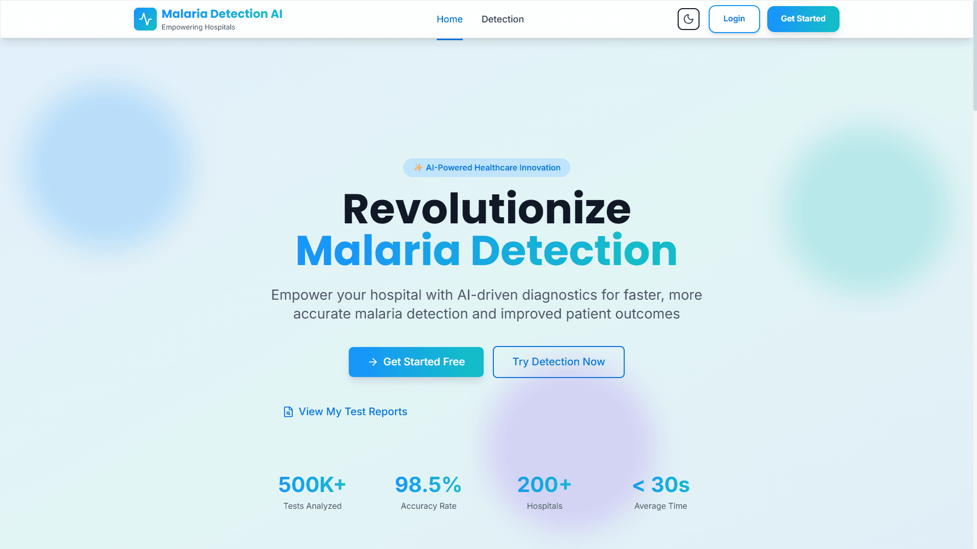 Malaria Detection System interactive showcase screen 1